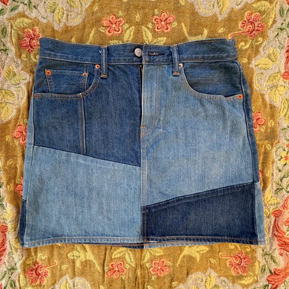 Levi’s for Anthropologie Everyday Patchwork Denim Skirt, Size 30.